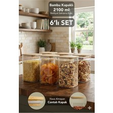 Fithome Bambu Kapaklı Kare 6’lı 2100 ml Hava Geçirmez Gıda Saklama Kabı Seti – 2.1 Litre Büyük Boy