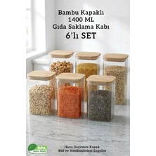 Fithome Bambu Kapaklı Kare 6’lı 1400 ml Hava Geçirmez Gıda Saklama Kabı Seti – 1.4 Litre