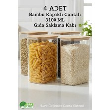 Fithome 4'lü Bambu Kapaklı Dikdörtgen 3100 ml Hava Geçirmez Gıda Saklama Kabı – 3.1 Litre