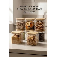 Fithome Bambu Kapaklı Kare 6’lı 1000 ml Hava Geçirmez Gıda Saklama Kabı Seti – 1 Litre