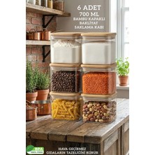 Fithome Bambu Kapaklı Kare 6’lı Hava Geçirmez Gıda Saklama Kabı Set - 700 ml