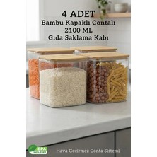 Fithome Bambu Kapaklı Dikdörtgen 4’lü 2100 ml Hava Geçirmez Gıda Saklama Kabı Seti Erzak Kabı