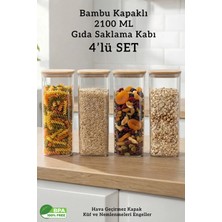 Fithome Bambu Kapaklı Kare 4’lü 2100 ml Hava Geçirmez Büyük Hacimli Gıda Saklama Kabı Seti