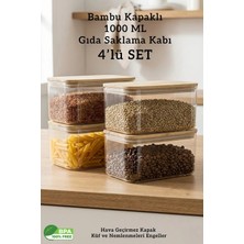 Fithome Bambu Kapaklı Dikdörtgen 4’lü Hava Geçirmez Gıda Saklama Kabı Seti – 1 Litre Contalı Erzak Kabı