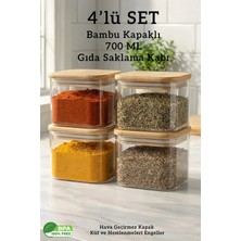 Fithome 4’lü Bambu Kapaklı Kare Hava Geçirmez Gıda Bakliyat Saklama Kabı Seti - 700 ml