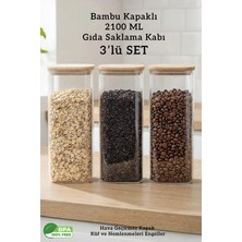 Fithome Bambu Kapaklı 2100 ml Kare Saklama Kabı 3’lü Set – Büyük Boy Hava Geçirmez Bakliyat Kabı