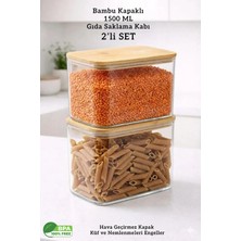 Fithome Bambu Kapaklı 2’li Dikdörtgen Hava Geçirmez Çok Amaçlı Saklama Kabı - 1500 ml