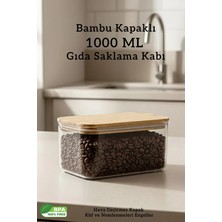 Fithome Bambu Kapak Contalı Hava Geçirmez Dikdörtgen Çay Kahve Gıda Bakliyat Saklama Kabı 1000 ml