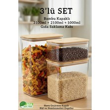 Fithome Bambu Kapaklı Dikdörtgen Hava Geçirmez Gıda Saklama Kabı Seti – 3100 ml + 2100 ml + 1000 ml