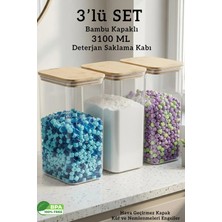 Fithome Bambu Kapaklı Dikdörtgen 3’lü Deterjan Saklama Kabı Seti – Hava Geçirmez 3.1 Litre Büyük Boy