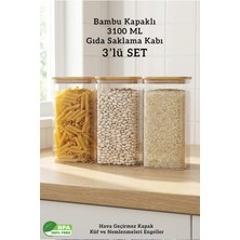 Fithome Bambu Kapaklı Dikdörtgen Hava Geçirmez Gıda Saklama Kabı Seti – Büyük Boy 3.1 Litre Bakliyat Kabı