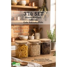 Fithome Bambu Kapaklı Kare Hava Geçirmez Gıda Bakliyat Saklama Kabı 3’lü Set – 1000 ml