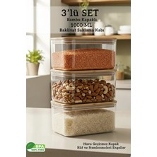 Fithome Bambu Kapaklı Dikdörtgen Hava Geçirmez Gıda Bakliyat Saklama Kabı 3’lü Set – 1000 ml