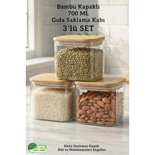 Fithome 3'lü Set Bambu Kapaklı Kare Hava Almaz Gıda Bakliyat Saklama Kabı - 700 ml