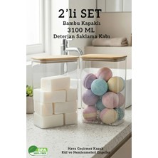 Fithome Bambu Kapaklı Dikdörtgen Büyük Boy Hava Almaz Deterjan Tablet Saklama Kutusu - 3100 ml