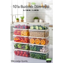 Fithome 10’lu Buzdolabı Düzenleyici Saklama Kabı Seti – 8×1100 ml + 2×600 ml | Mikrodalga Uyumlu | Bpa Free