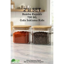 Fithome Bambu Kapaklı 2'li Set Hava Geçirmez Çok Amaçlı Baharat Kahve Bakliyat Gıda Saklama Kabı