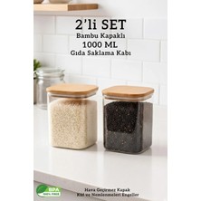 Fithome Bambu Kapaklı 2’li Kare Hava Geçirmez Bakliyat Gıda Çok Amaçlı Saklama Kabı - 1000 ml