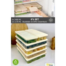 Fithome Derin Dondurucu ve Buzdolabı Düzenleyici 6'lı Set Hava Almaz Saklama Kabı 4X2400ML 2X1170ML
