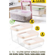 Fithome Tahıl Un Bakliyat Erzak Saklama Kabı Şeffaf Sürgülü Kapak 3'lü Erzak Saklama Kabı 5-7,5-10 Litre