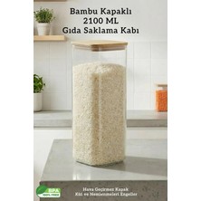 Fithome Bambu Kapak Kare 2.1 Litre Hava Geçirmez Bakliyat Gıda Saklama Kabı - 2100 ml