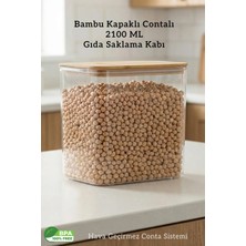 Fithome Bambu Kapak Contalı - Hava Almaz Dikdörtgen Gıda Bakliyat Saklama Kabı - 2100 ml