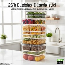 Fithome 26'lı Buzdolabı ve Derin Dondurucu Düzenleyici Saklama Kabı 6 Farklı Boy Mikrodalga Uyumlu Bpa Free