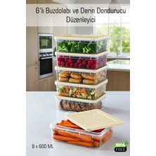 Fithome 6 Adet 600 ml Buzdolabı ve Derin Dondurucu Saklama Kabı Dolap Içi Düzenleyici Set Mikrodalga Uygun