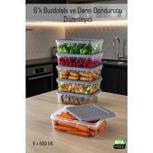 Fithome 6 Adet 600 ml Buzdolabı ve Derin Dondurucu Saklama Kabı Dolap Içi Düzenleyici Set Mikrodalga Uygun