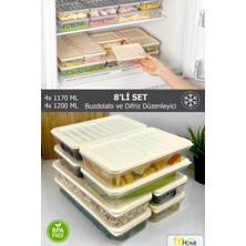 Fithome Buzdolabı ve Buzluk Düzenleyici 8'li Hava Almaz Saklama Kabı Seti 4X1170ML 4X1200ML