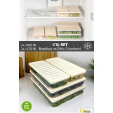 Fithome Buzdolabı ve Buzluk Düzenleyici 4'lü Set Difriz Saklama Kabı Hava Almaz 2X2400ML 2X1170ML