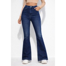 Kadın Yüksek Bel Ispanyol Paça Power Likra Kot Denim Jean