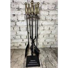 Özgürce Antik Sarı Top Başı Şömine Maşa Takımı, Şömine Aksesuarları