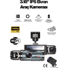 MPIA 3 Lens Wifi Araç Içi Kamera | Ön + Arka + Iç Kamera | 1080P Hd, Geniş Açı, Gece Görüşü Döngü Türkçe