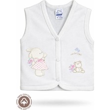 Unisex Bebek Ayıcık Nakışlı %100 Organik Pamuklu Penye Bebek Yelek