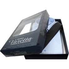 Varetta Erkek Mavi Gömlek Hediye Seti Kravat Gömlek Takım