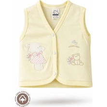 Unisex Bebek Ayıcık Nakışlı %100 Organik Pamuklu Penye Bebek Yelek