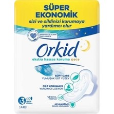 Orkid 14'lü Extra Hassas Gece Hijyenik Ped 3 Beden Sızıntı Önleyici Teknoloji ile Gün Boyu Koruma