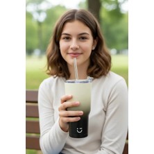 Miniso Gradyan Renkli Pipetli Çelik Matara 580 ml (Siyah)