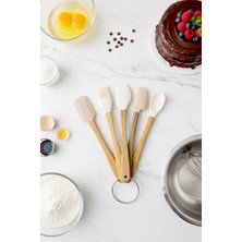 Feyza Design Bambu Saplı 5 Parça Silikon Spatula Seti, Kek, Kurabiye ve Yağ Fırçası Seti