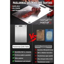 Feyza Design Paslanmaz Çelik Kesme Tahtası, Gömme Ayaklı, Antibakteriyel, Patentli Tasarım