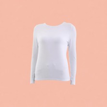 Penye Bizden Kadın Beyaz Modal Tişört Uzun Kol Basic Stil 92% Modal 8% Elastan