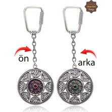 Midyat Nurtaş Gümüş Yakut ve Zümrüt Taşlı Sarmaşık Model Çift Taraflı Oksitli Gümüş Telkari Anahtarlık 201025178