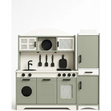 Hedefixtoys Ahşap Oyuncak Mutfak Seti + Buzdolabı – Yeşil – 2’li Büyük Oyun Seti, Gerçekçi Detaylı