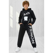 Black Steel Garson Boy Erkek Baskılı Kapşonlu Erkek Eşofman Takımı