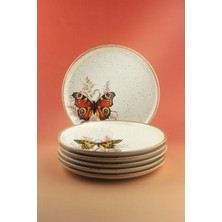 Bursa Porselen Dekor Retro Butterfly 6 Parça Porselen Pasta Tabağı