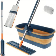 Katlanabilir Temizlik Mopu ve Tekerlekli Kova Seti Mikrofiber Bezi ile Pratik Kullanım Sunar