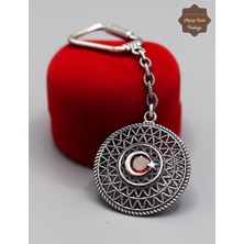 Midyat Nurtaş Gümüş Yakut Taşlı Ayyıldız 2 Sıra Model 925 Ayar Gümüş Oksitli Telkari Anahtarlık 201025153