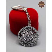 Midyat Nurtaş Gümüş Çiçek Sarmaşık Model 925 Ayar Gümüş Oksitli Telkari Anahtarlık 201025151