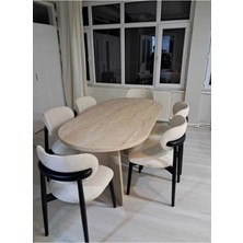 Shoovvel Ava Bohem Traverten Oval Yemek Masası – Iskandinav Modern Tasarım 90X165 Cm(Sadece Masa)